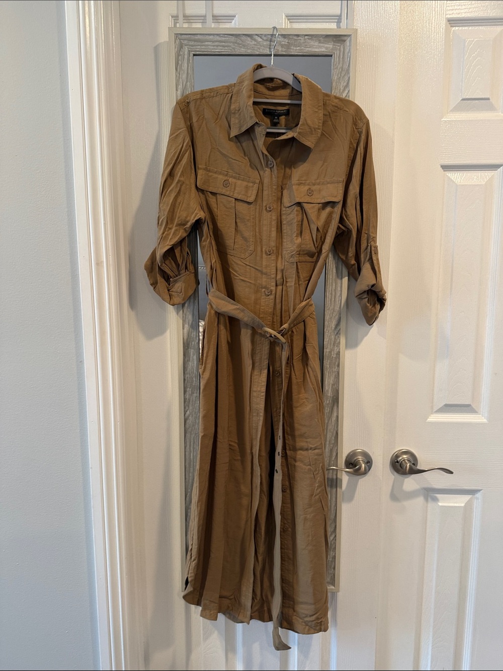 Banana Republic Taupe/Camel Utility Shirt Dress